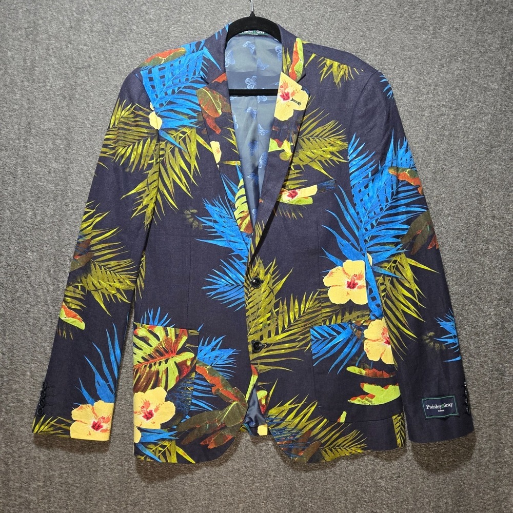 PAISLEY & GRAY Men's Floral Linen Blend Slim Fit Sports Jacket Size 42R